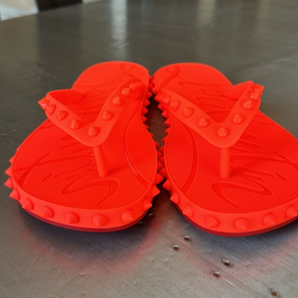 Christian Louboutin loubi flip orange neon fluo rubber pvc flat thong sandal 37 - Picture 5 of 10